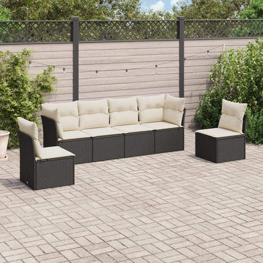 Set Divano da Giardino 6 pz con Cuscini Nero in Polyrattan | homemem39