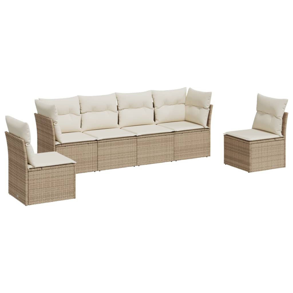 Set Divano da Giardino 6 pz con Cuscini Beige in Polyrattan | homemem39