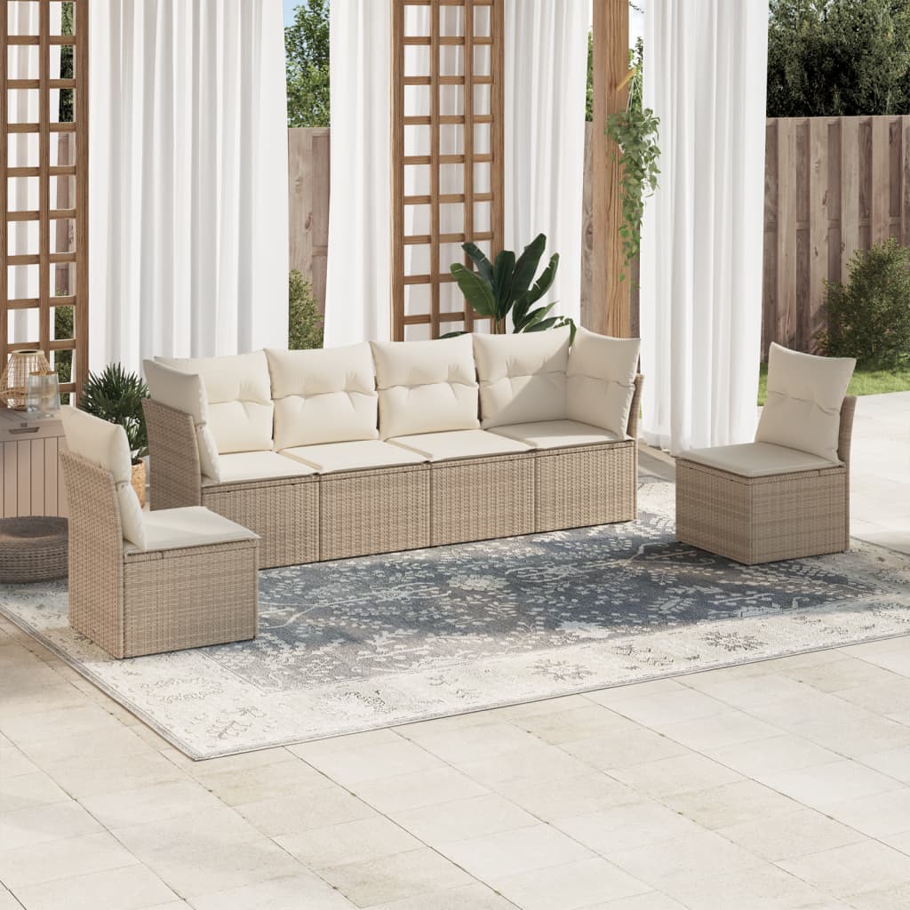 Set Divano da Giardino 6 pz con Cuscini Beige in Polyrattan | homemem39