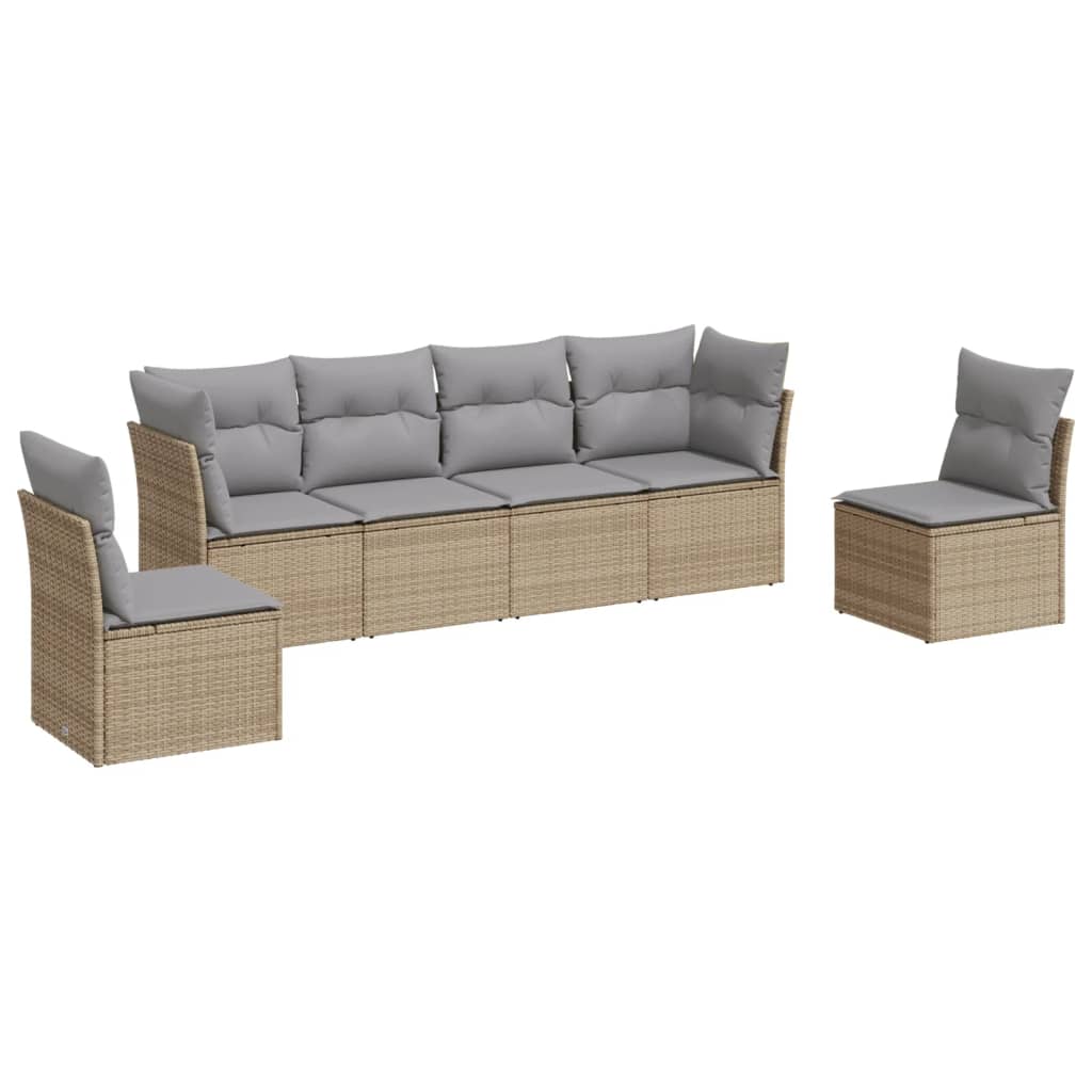 Set Divano da Giardino 6 pz con Cuscini Beige in Polyrattan | homemem39