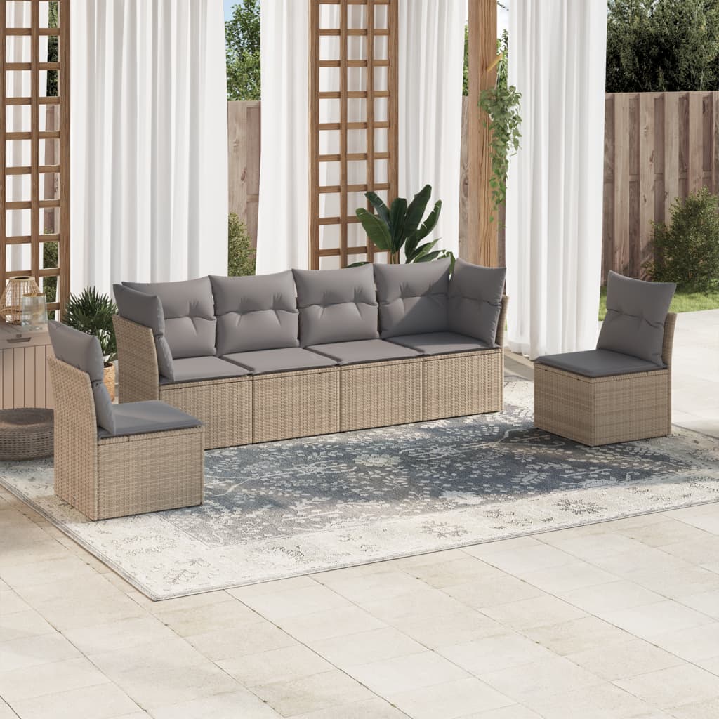 Set Divano da Giardino 6 pz con Cuscini Beige in Polyrattan | homemem39