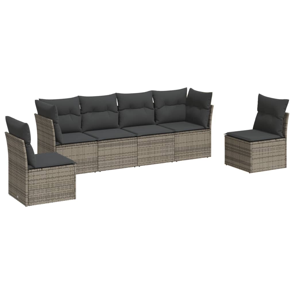 Set Divano da Giardino 6 pz con Cuscini Grigio in Polyrattan | homemem39