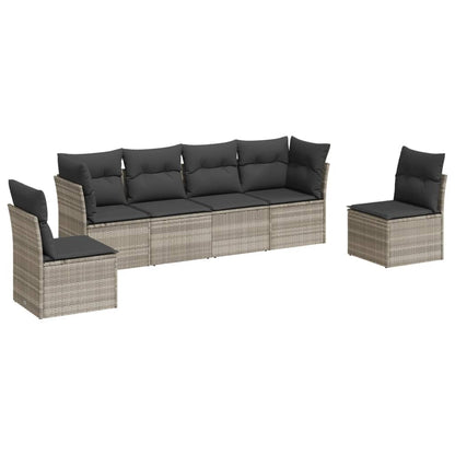 Set Divano da Giardino 6pz con Cuscini Grigio Chiaro Polyrattan