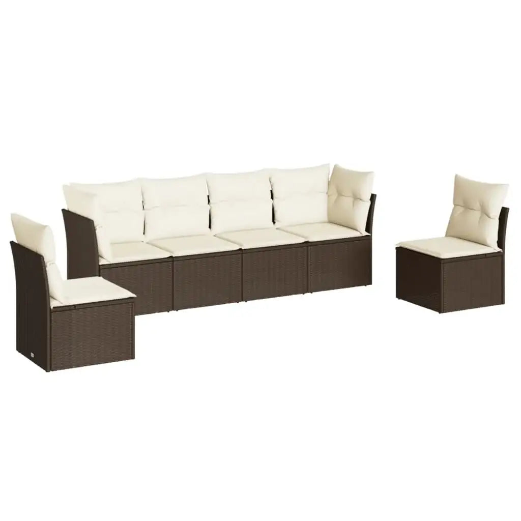 Set Divano da Giardino 6 pz con Cuscini Marrone in Polyrattan - homemem39