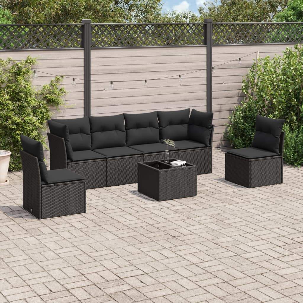 Set Divani da Giardino con Cuscini 7pz Nero Polyrattan - homemem39