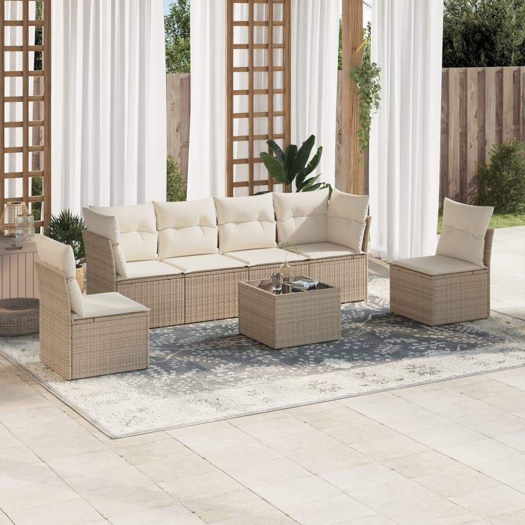 Set Divani da Giardino 7 pz con Cuscini Beige in Polyrattan - homemem39