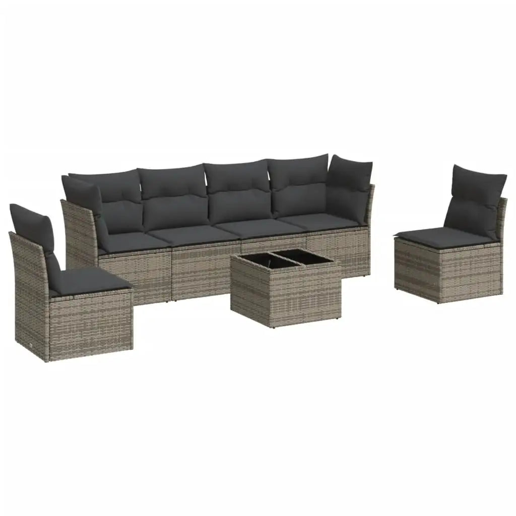 Set Divani da Giardino 7 pz con Cuscini Grigio in Polyrattan - homemem39