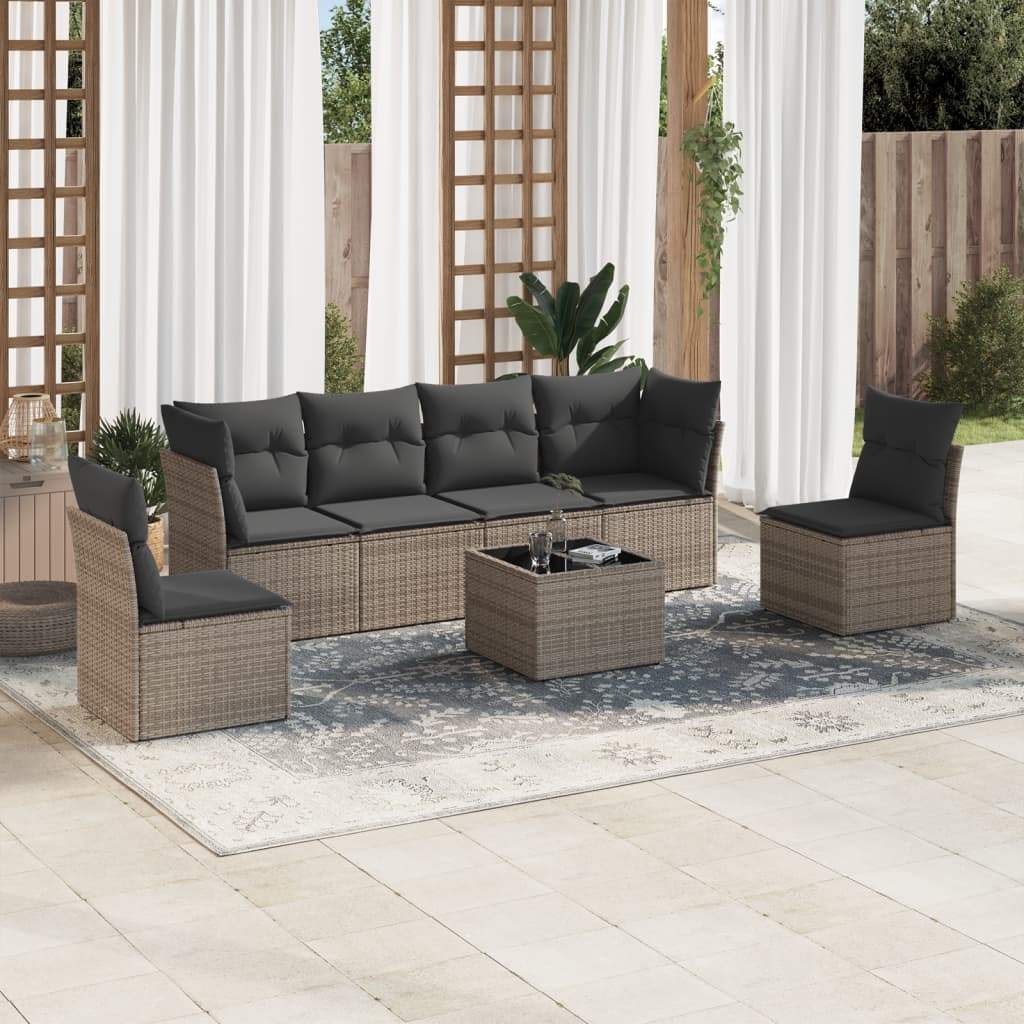 Set Divani da Giardino 7 pz con Cuscini Grigio in Polyrattan - homemem39
