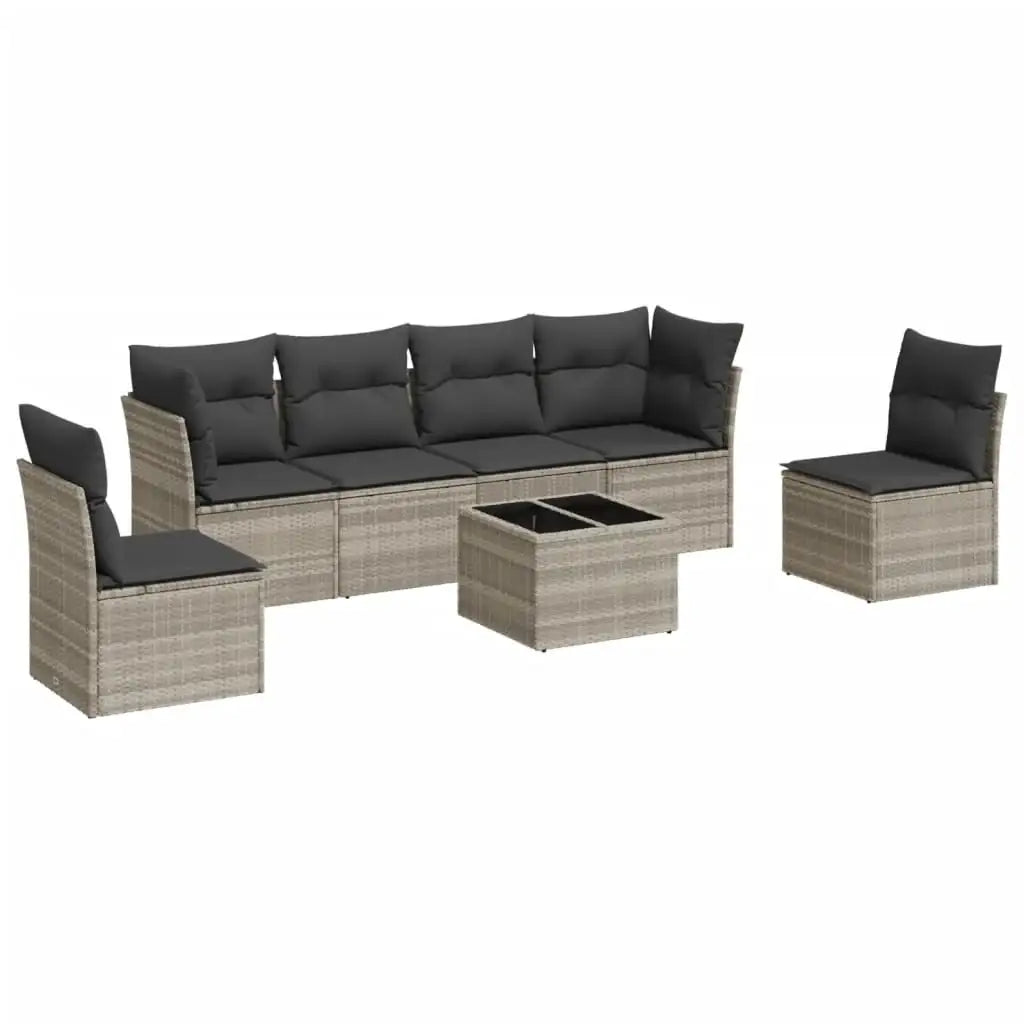 Set Divani da Giardino 7pz con Cuscini Grigio Chiaro Polyrattan - homemem39