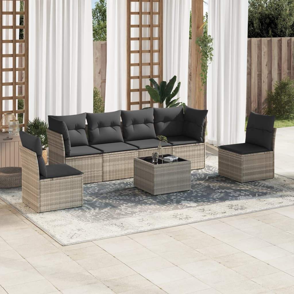 Set Divani da Giardino 7pz con Cuscini Grigio Chiaro Polyrattan - homemem39