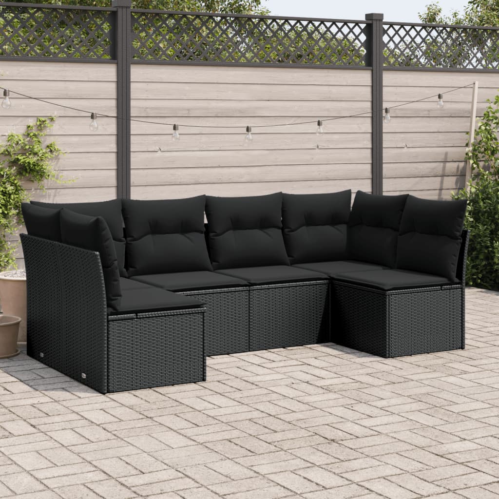 Set Divano da Giardino 6 pz con Cuscini Nero in Polyrattan | homemem39