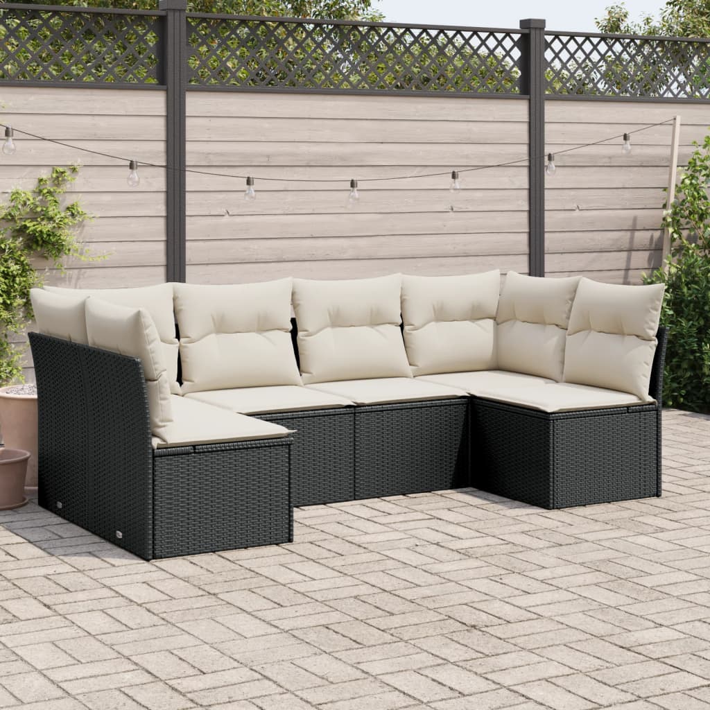 Set Divano da Giardino 6 pz con Cuscini Nero in Polyrattan