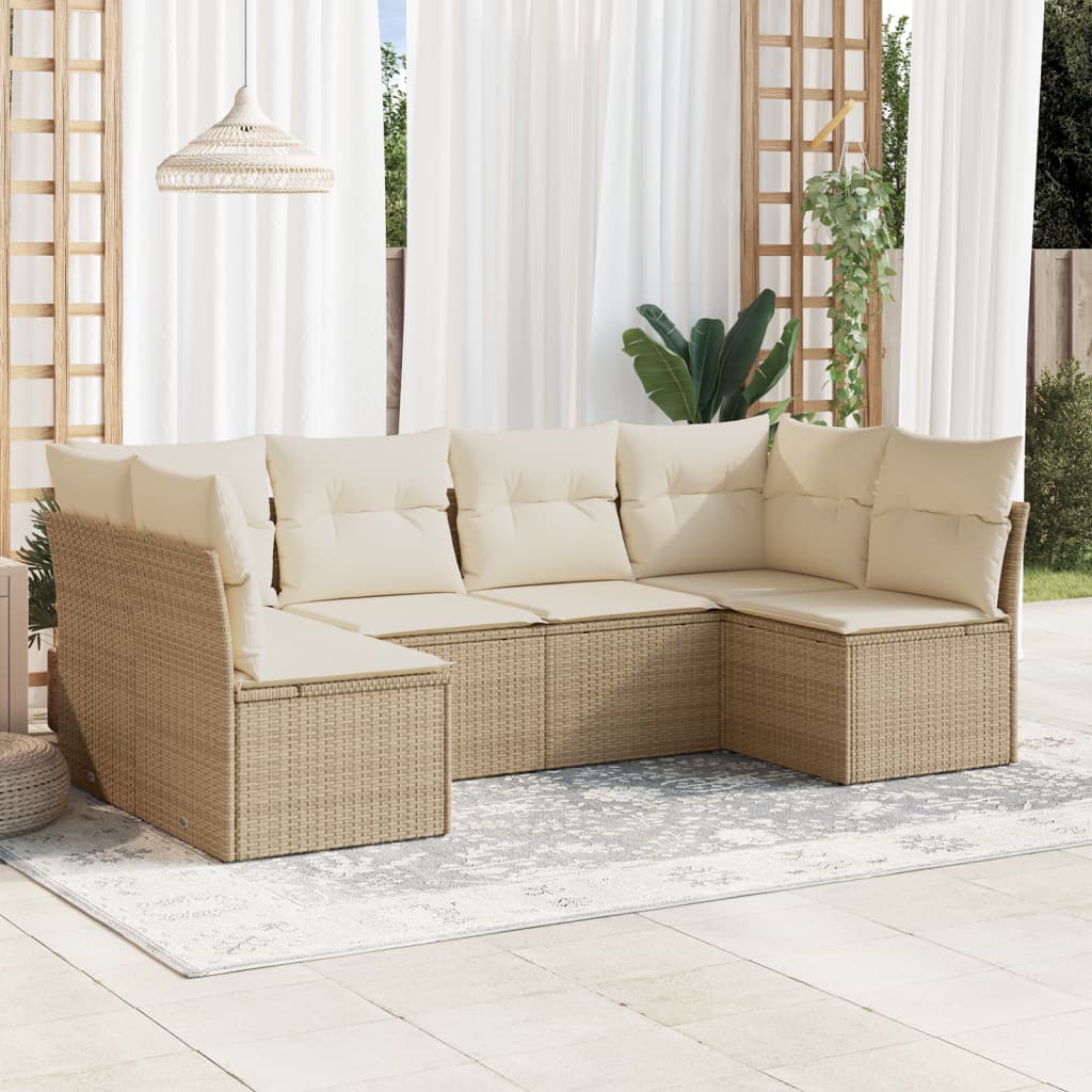 Set Divano da Giardino 6 pz con Cuscini Beige in Polyrattan | homemem39