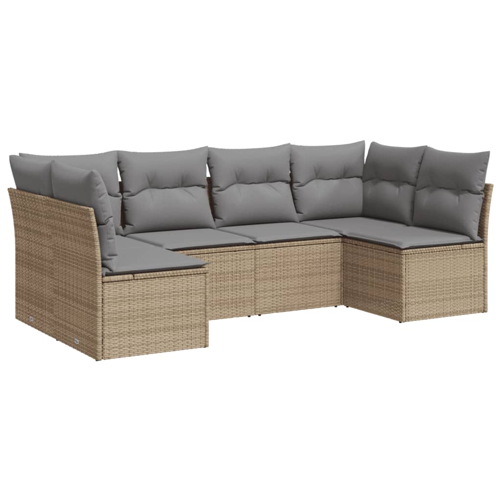 Set Divano da Giardino 6 pz con Cuscini Beige in Polyrattan