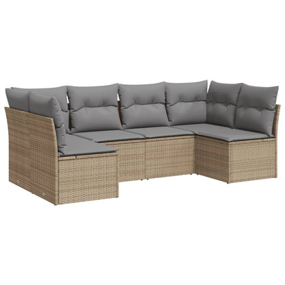 Set Divano da Giardino 6 pz con Cuscini Beige in Polyrattan