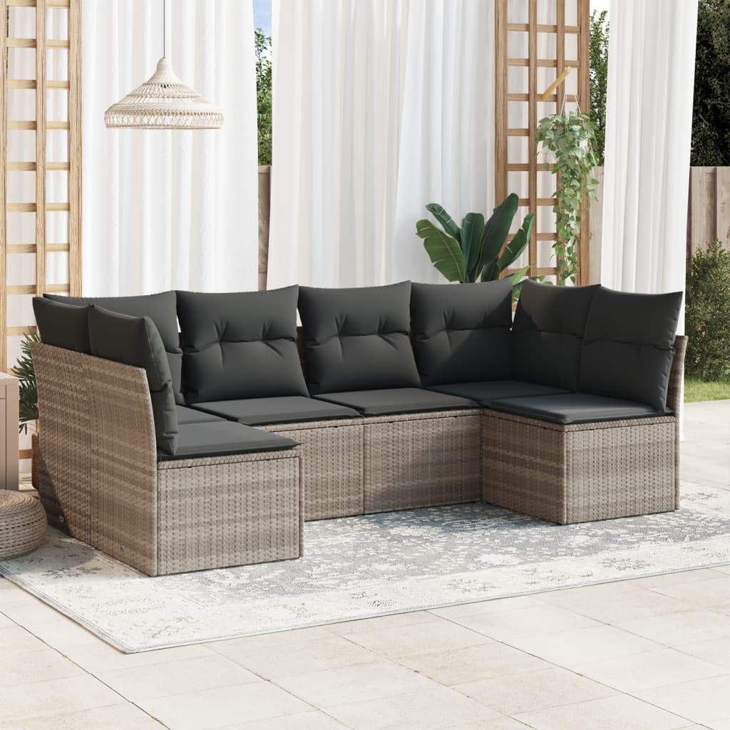 Set Divano da Giardino 6pz con Cuscini Grigio Chiaro Polyrattan - homemem39