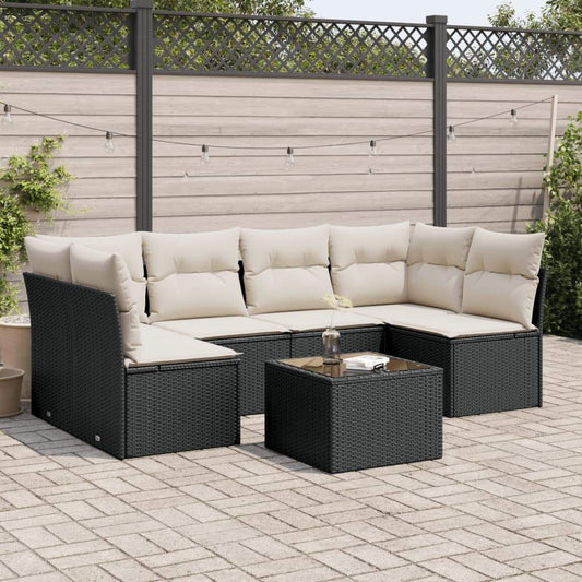 Set Divani da Giardino con Cuscini 7pz Nero Polyrattan - homemem39