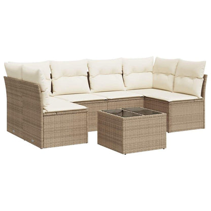 Set Divani da Giardino 7 pz con Cuscini Beige in Polyrattan - homemem39