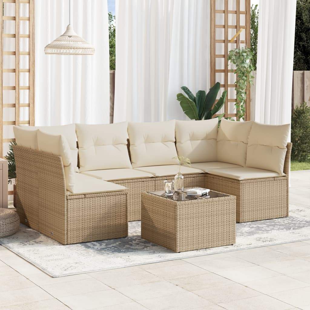 Set Divani da Giardino 7 pz con Cuscini Beige in Polyrattan - homemem39