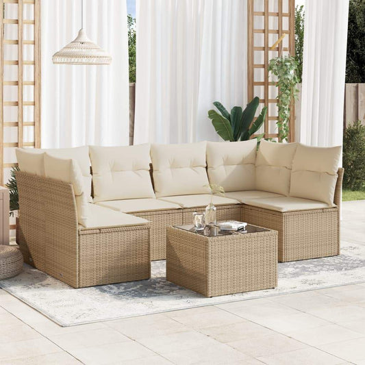 Set Divani da Giardino 7 pz con Cuscini Beige in Polyrattan - homemem39
