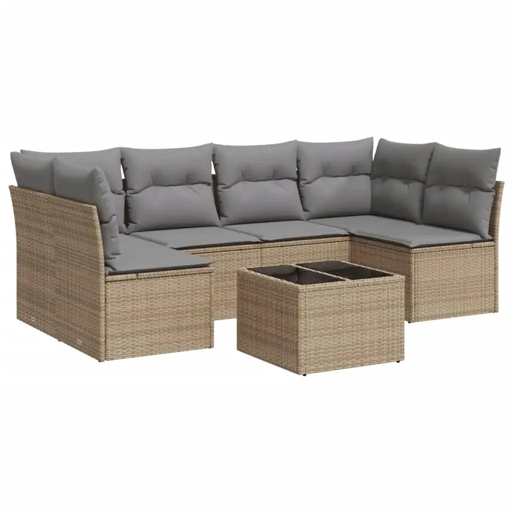 Set Divani da Giardino 7 pz con Cuscini Beige in Polyrattan - homemem39