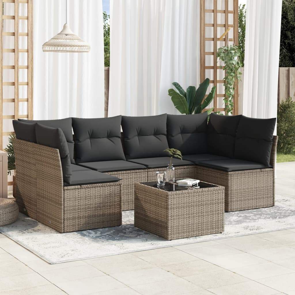 Set Divani da Giardino 7 pz con Cuscini Grigio in Polyrattan - homemem39