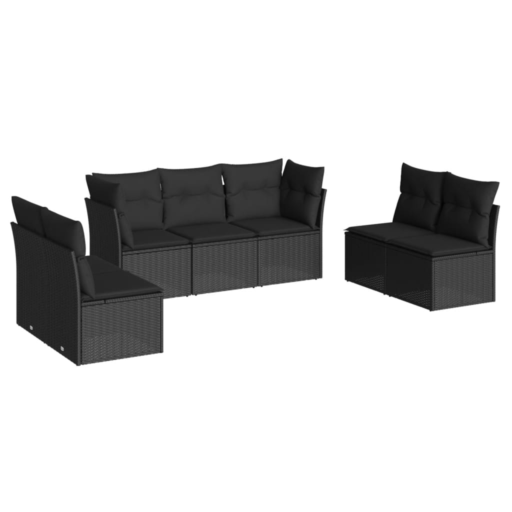 Set Divani da Giardino con Cuscini 7pz Nero Polyrattan | homemem39