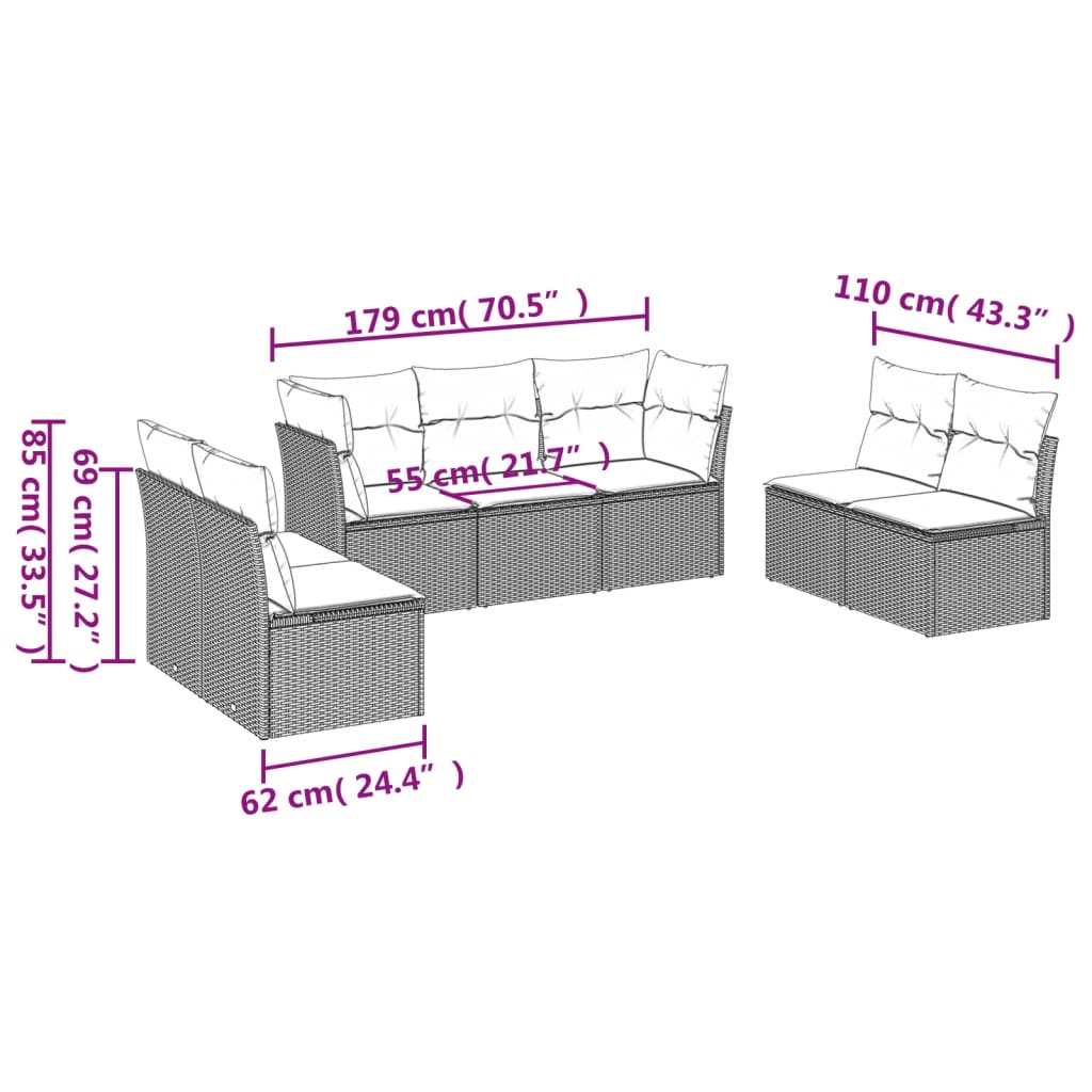 Set Divani da Giardino 7 pz con Cuscini Beige in Polyrattan | homemem39