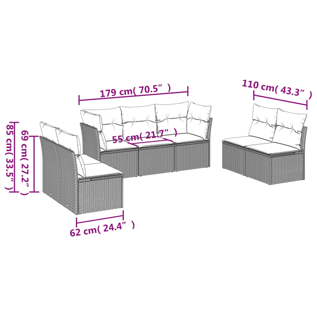 Set Divani da Giardino 7 pz con Cuscini Beige in Polyrattan | homemem39