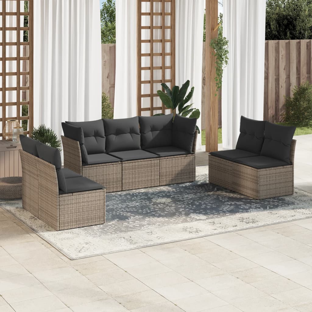 Set Divani da Giardino 7 pz con Cuscini Grigio in Polyrattan | homemem39