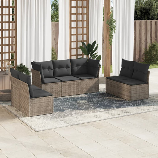 Set Divani da Giardino 7 pz con Cuscini Grigio in Polyrattan | homemem39