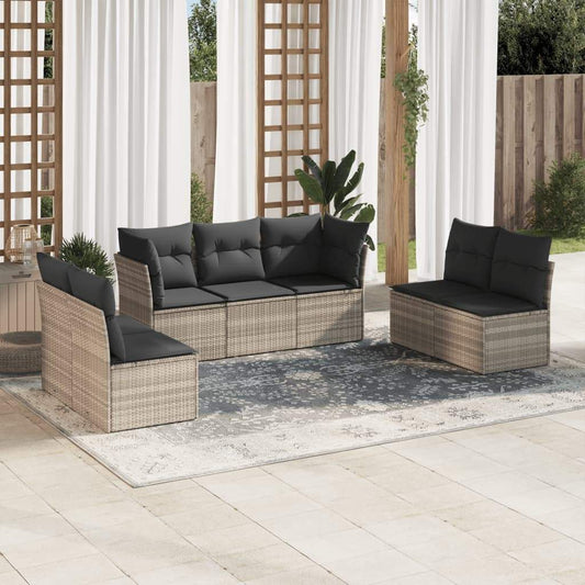 Set Divani da Giardino 7pz con Cuscini Grigio Chiaro Polyrattan - homemem39