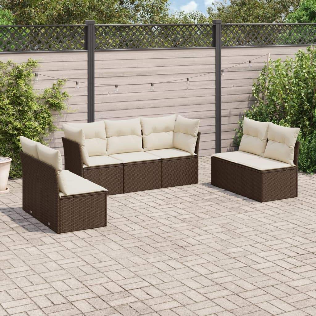 Set Divani da Giardino 7 pz con Cuscini Marrone in Polyrattan - homemem39