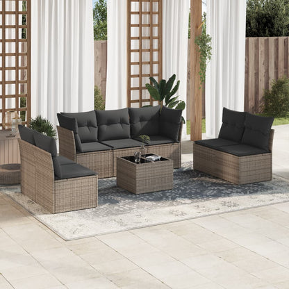 Set Divano da Giardino 8 pz con Cuscini Grigio in Polyrattan