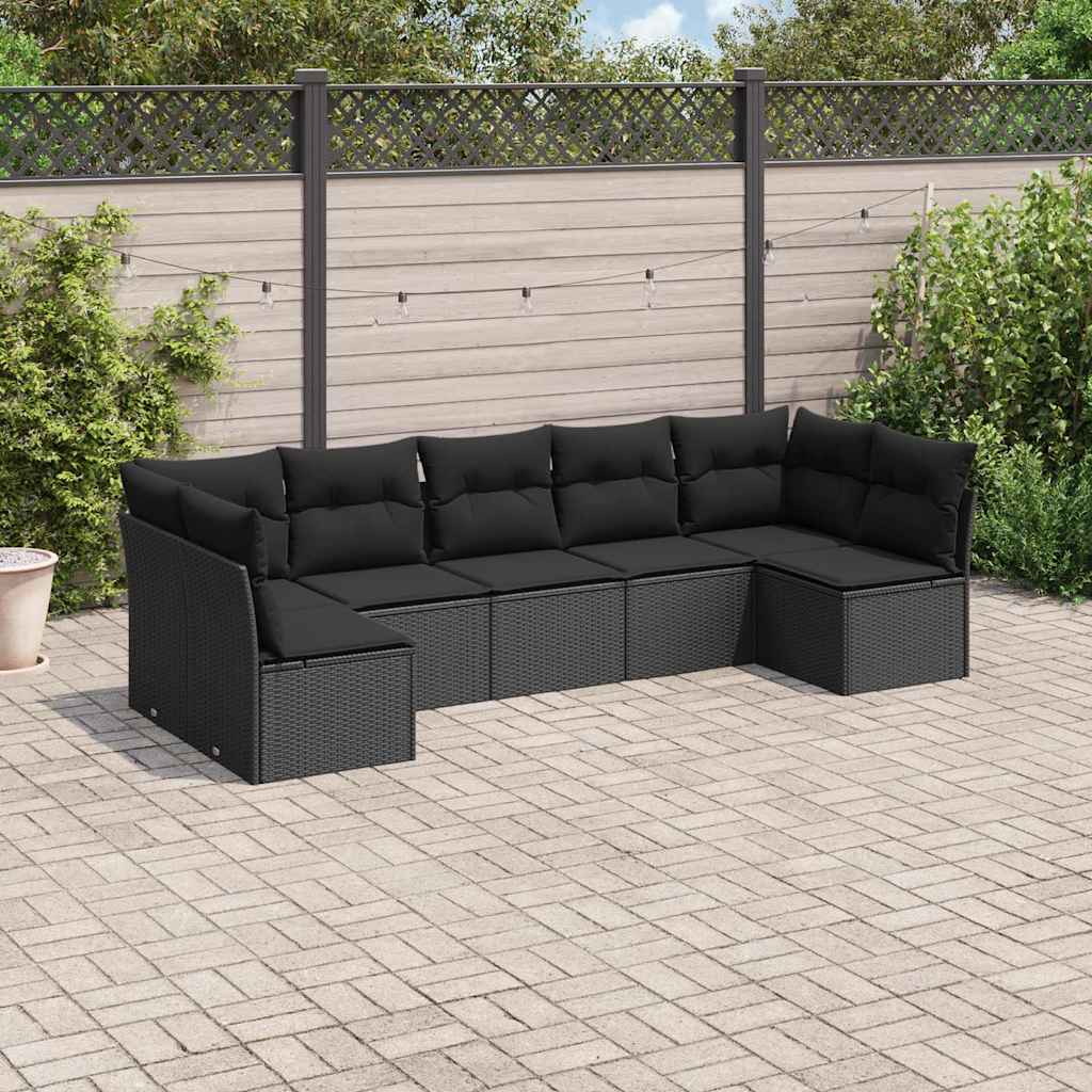 Set Divani da Giardino con Cuscini 7pz Nero Polyrattan | homemem39