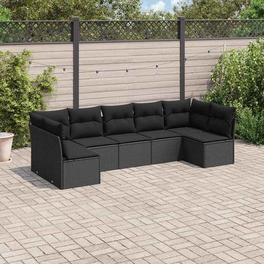 Set Divani da Giardino con Cuscini 7pz Nero Polyrattan | homemem39