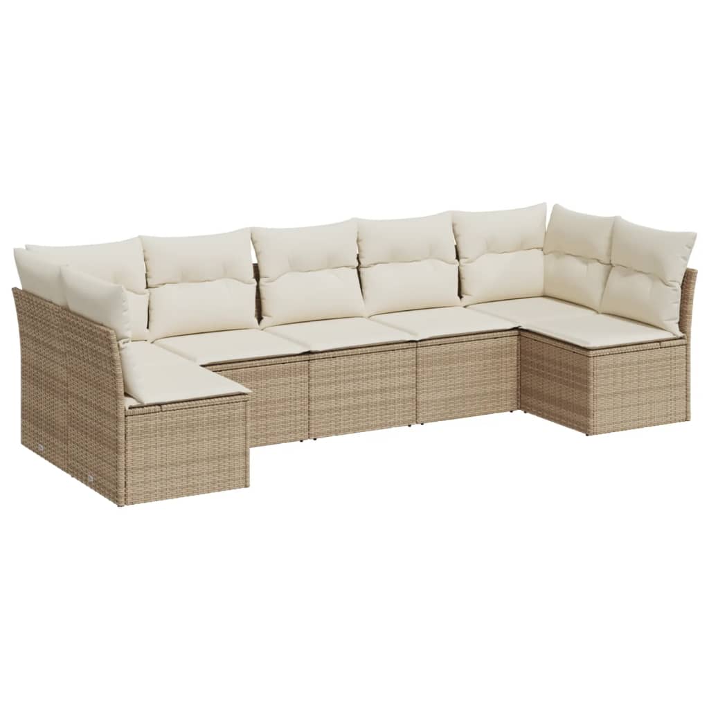 Set Divani da Giardino 7 pz con Cuscini Beige in Polyrattan | homemem39