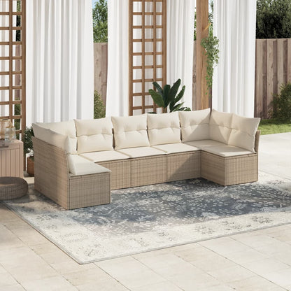 Set Divani da Giardino 7 pz con Cuscini Beige in Polyrattan | homemem39