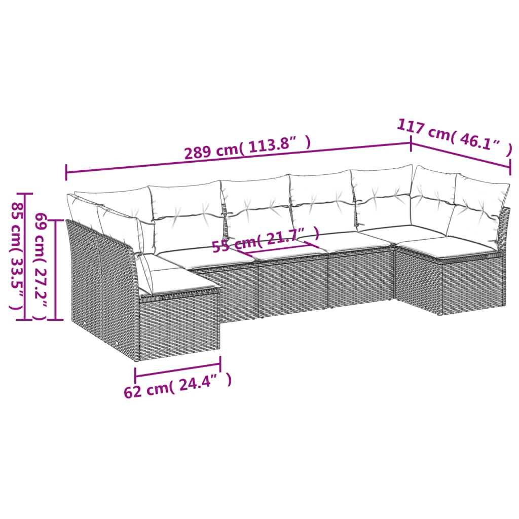 Set Divani da Giardino 7 pz con Cuscini Beige in Polyrattan | homemem39