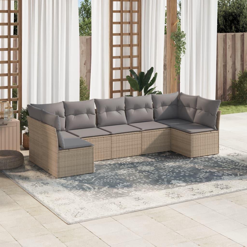 Set Divani da Giardino 7 pz con Cuscini Beige in Polyrattan | homemem39