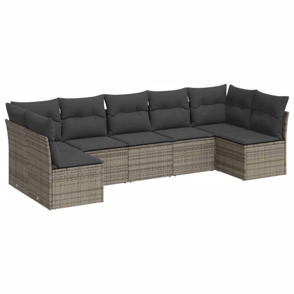 Set Divani da Giardino 7 pz con Cuscini Grigio in Polyrattan | homemem39