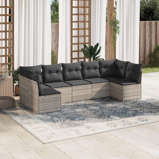 Set Divani da Giardino 7pz con Cuscini Grigio Chiaro Polyrattan - homemem39