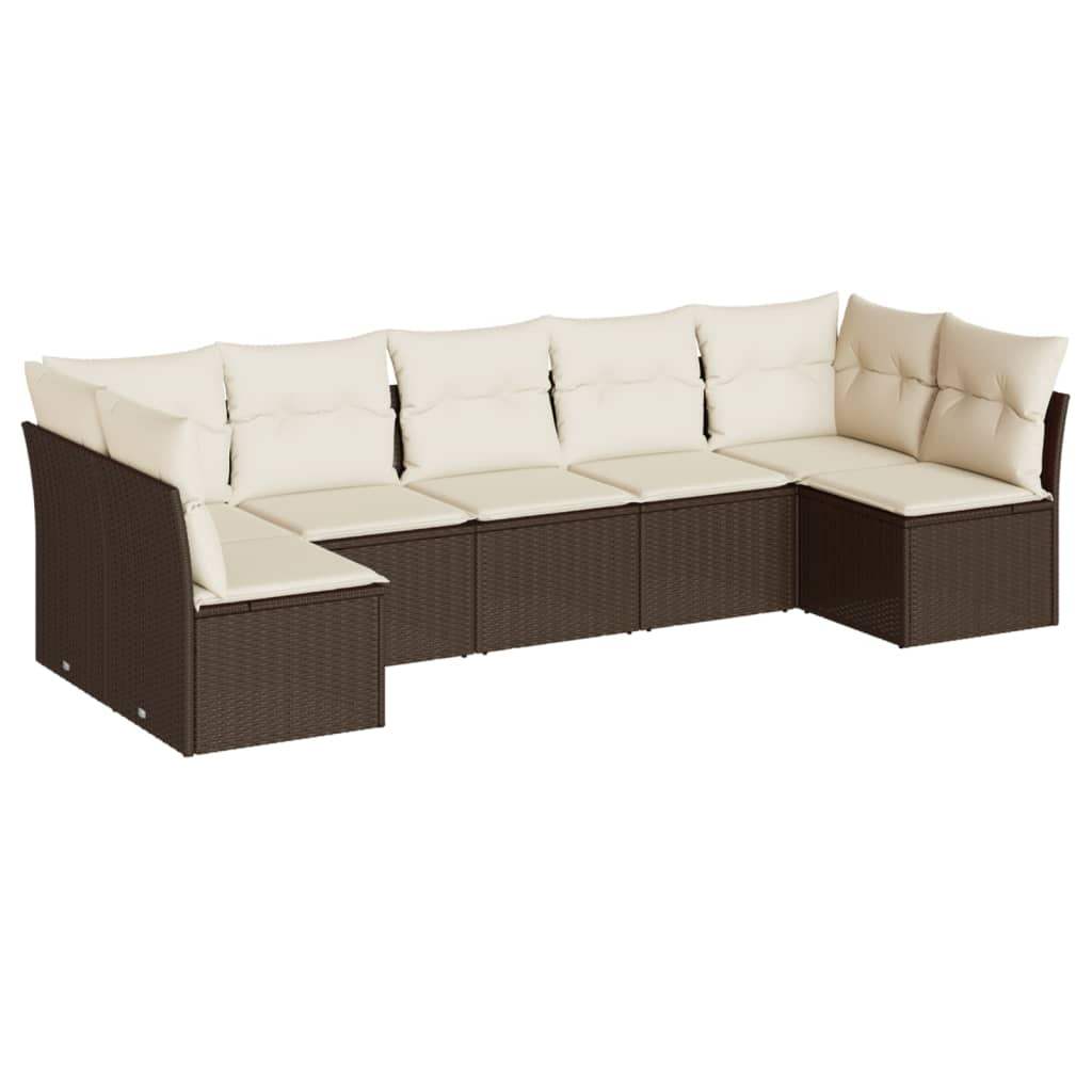 Set Divani da Giardino 7 pz con Cuscini Marrone in Polyrattan - homemem39