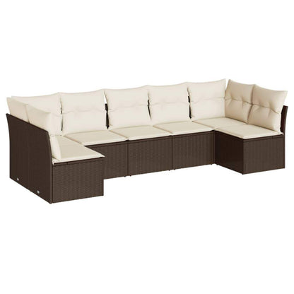 Set Divani da Giardino 7 pz con Cuscini Marrone in Polyrattan - homemem39