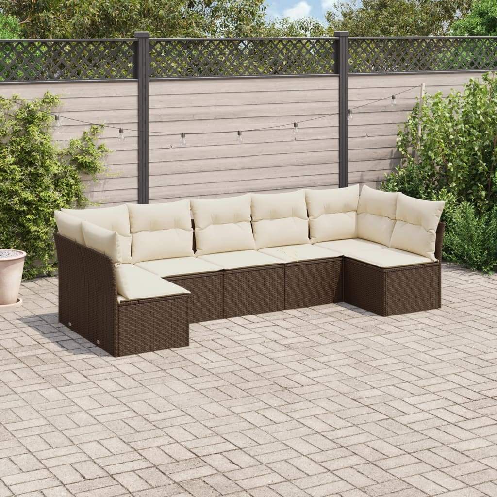 Set Divani da Giardino 7 pz con Cuscini Marrone in Polyrattan - homemem39
