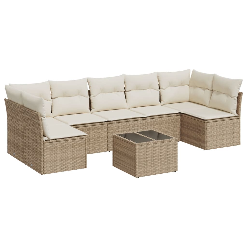 Set Divano da Giardino 8 pz con Cuscini Beige in Polyrattan | homemem39