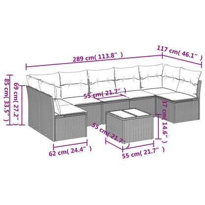 Set Divano da Giardino 8 pz con Cuscini Beige in Polyrattan | homemem39