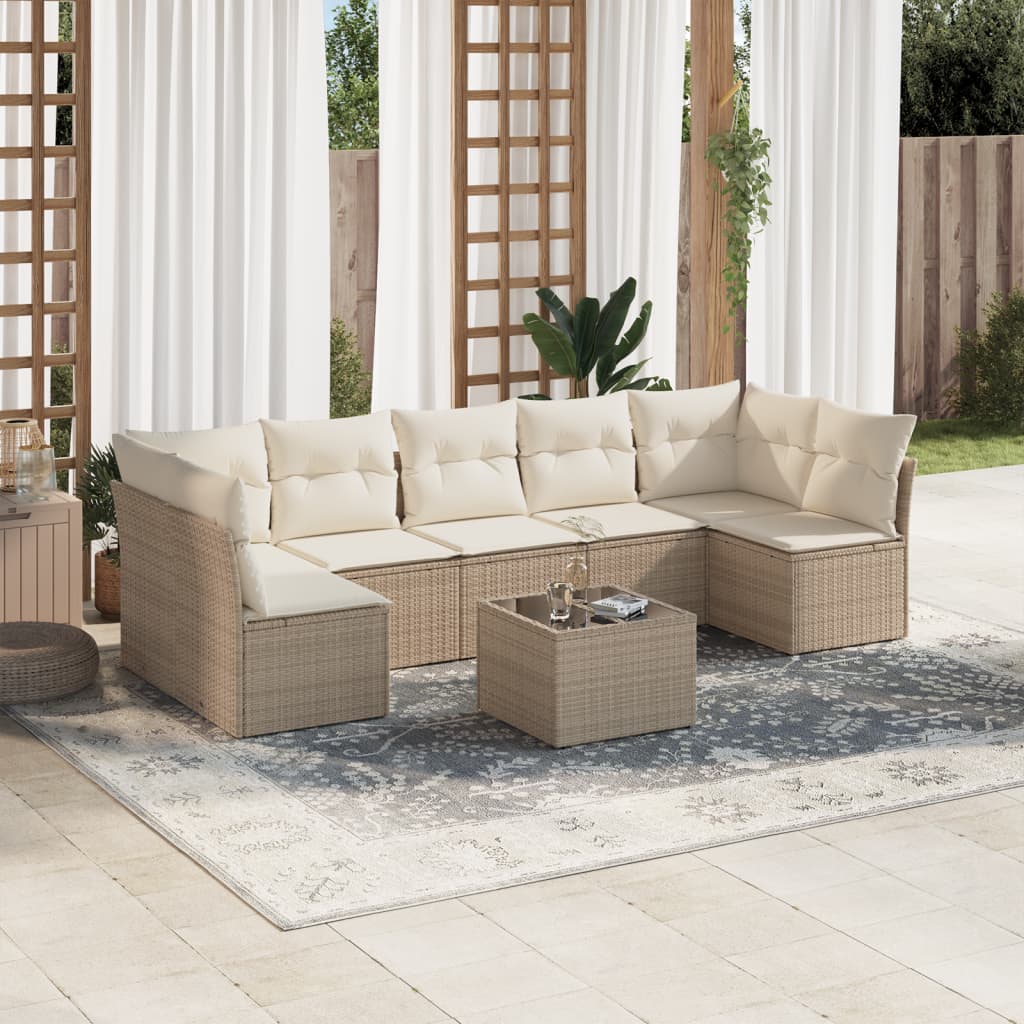 Set Divano da Giardino 8 pz con Cuscini Beige in Polyrattan | homemem39