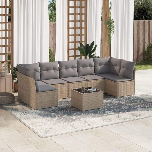 Set Divano da Giardino 8 pz con Cuscini Beige in Polyrattan - homemem39