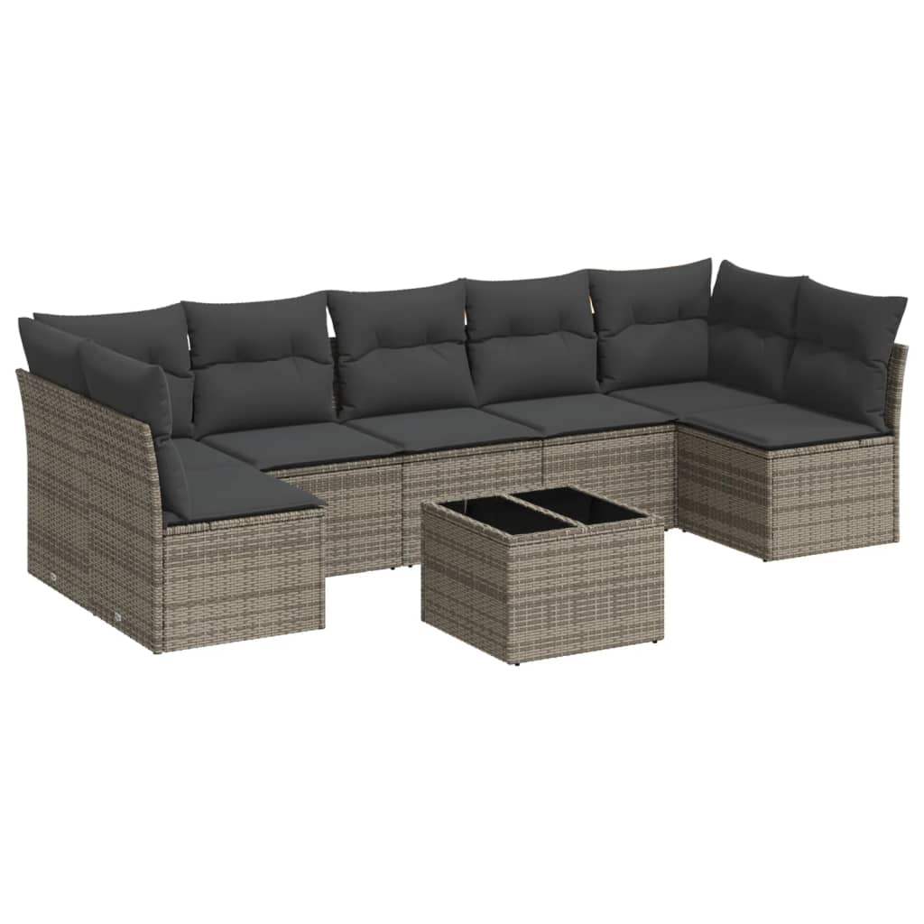 Set Divano da Giardino 8 pz con Cuscini Grigio in Polyrattan - homemem39